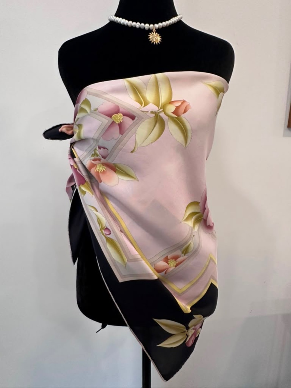 Leonard Silk Scarf Black White Floral Hand Rolled Made in France - Picture 4 of 11